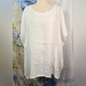 Match Point White Women's Top Linen Lagenlook pocket coastal boxy cut